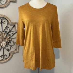 Lilla P Dijon‎ Yellow Back Seam Detail Top Pima Cotton Modal Blend Sz S